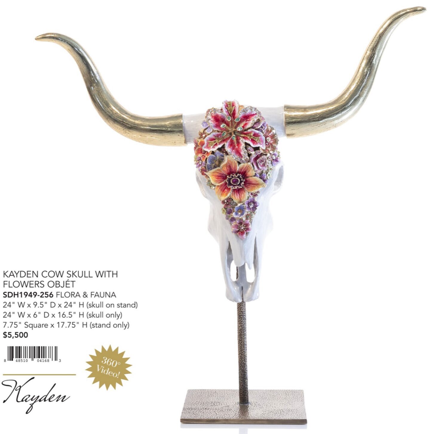 Jay Strongwater Kayden Cow Skull With Flowers Objet Figurine SDH1949-256