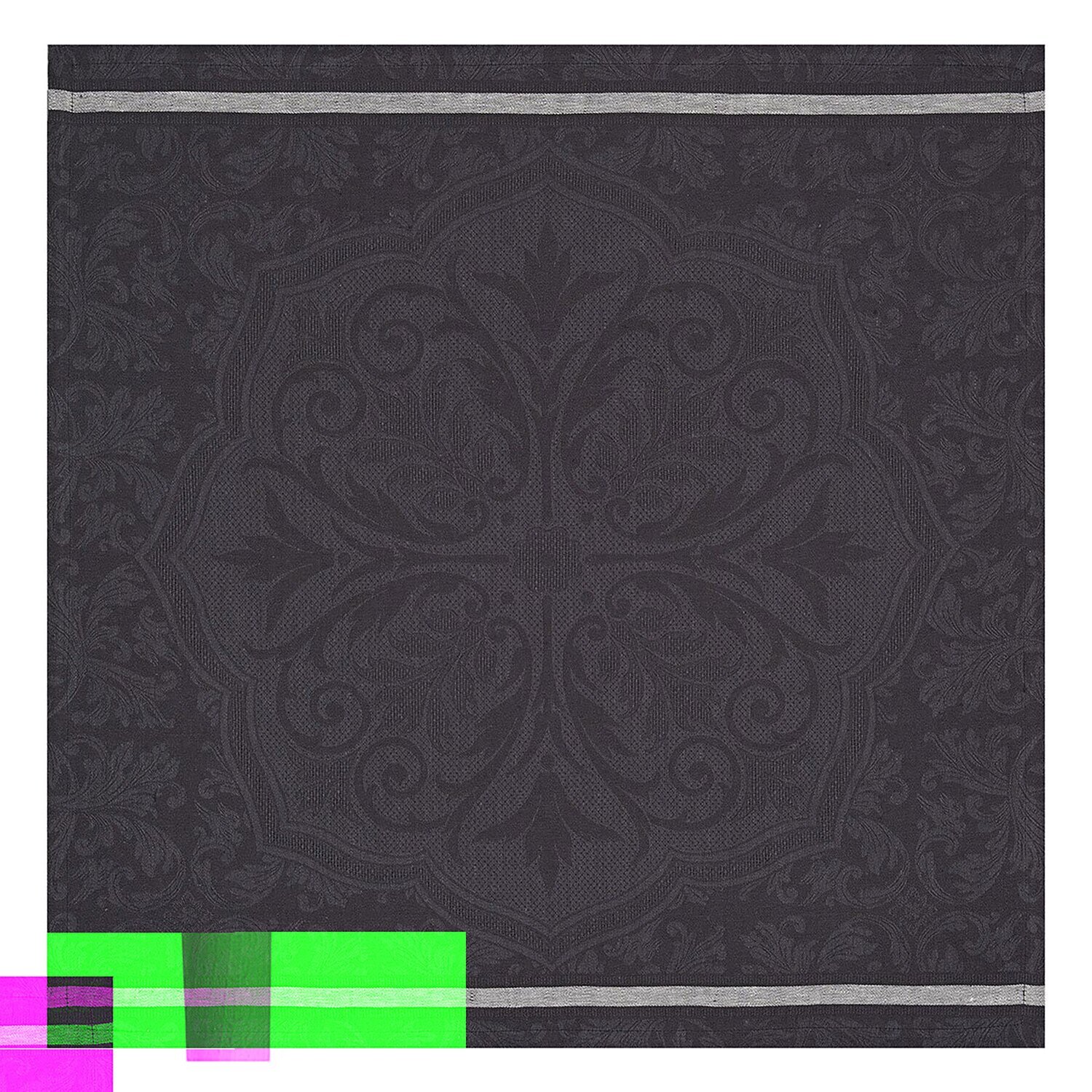 Le Jacquard Francais Tablecloth Armoiries Black 100% Linen 27081