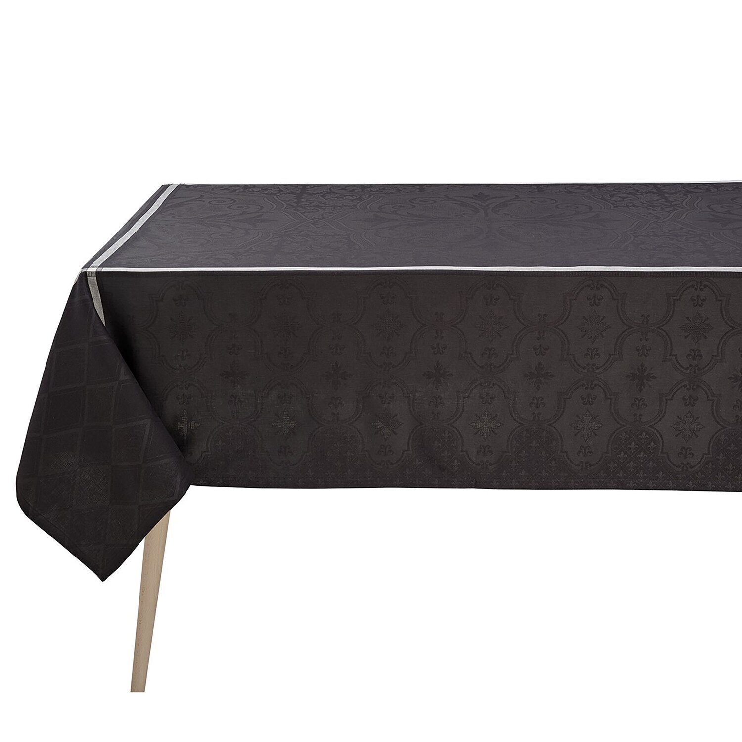 Le Jacquard Francais Tablecloth Armoiries Black 100% Linen 27090