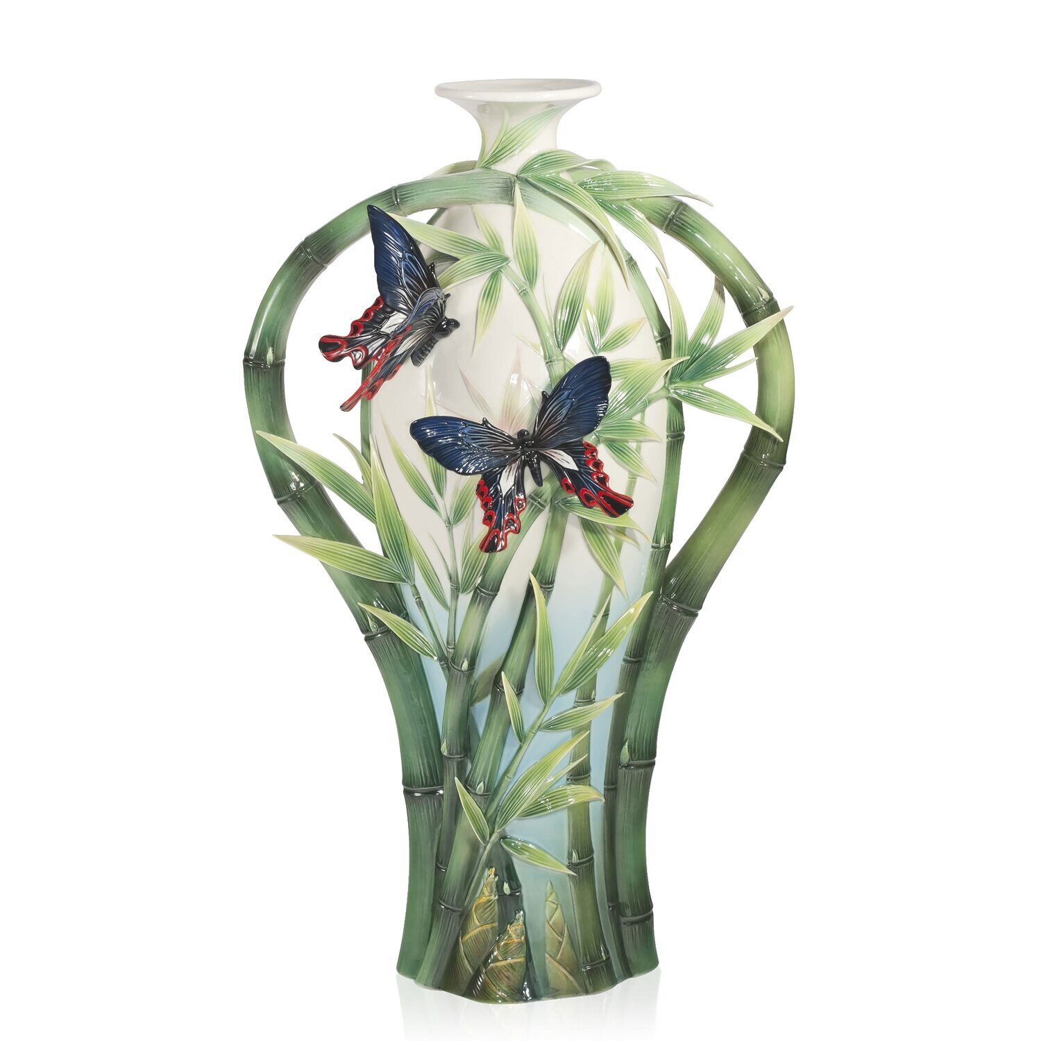 Franz Porcelain Bamboo And Butterflies Design Sculptured Vase Limited Edition FZ03922