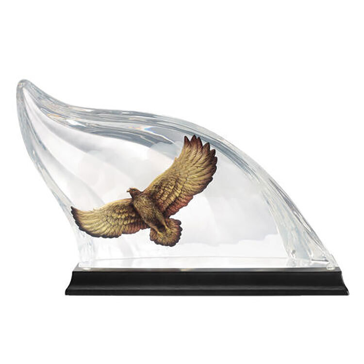 Franz Porcelain Lucite Flying Eagle with Wooden Base Limited Edition FL00099