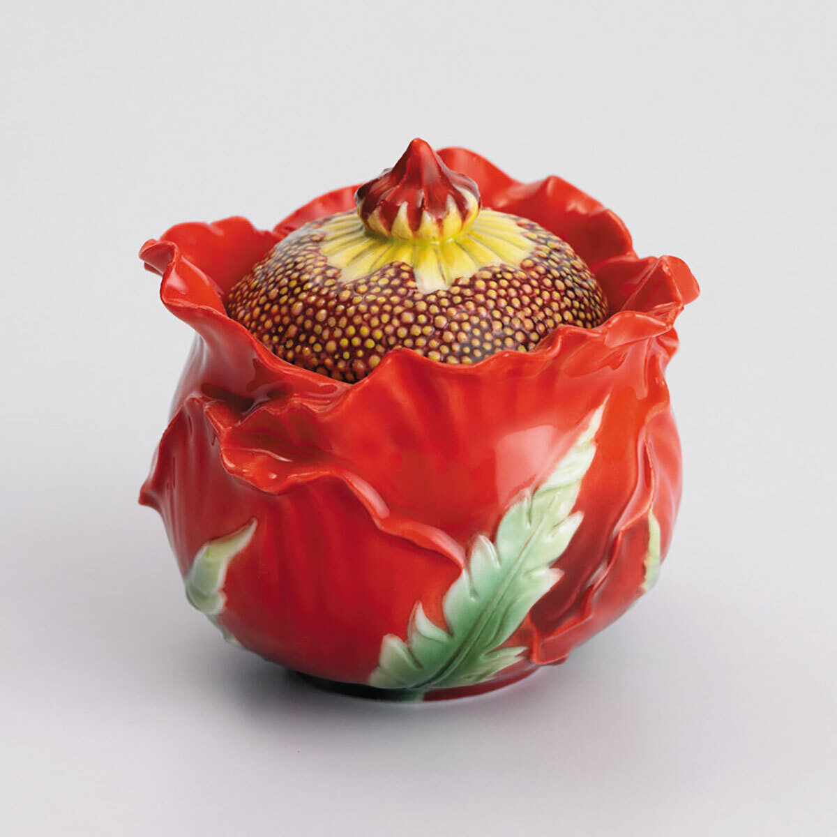 Franz Porcelain Common Poppyflower Design Sculptured Sugar Jar With Cover FZ00986