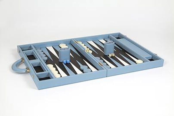 Tizo Backgammon Set with Blue Faux Leather Case TH730BLBG, MPN: TH730BLBG,