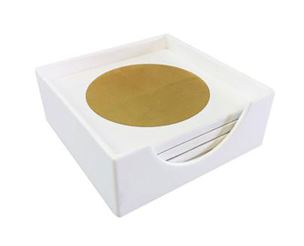 Tizo Circle Wood Coaster Set White &amp; Gold RD810WHCO, MPN: RD810WHCO,