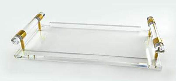 Tizo Acrylic Lucite Serving Tray with Clear Cylinder Handles HA189CLTY