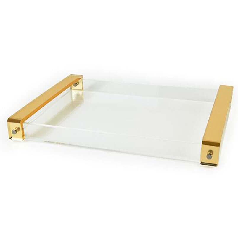 Tizo Clear Acrylic Lucite Tray Gold Handles HA214GDTY
