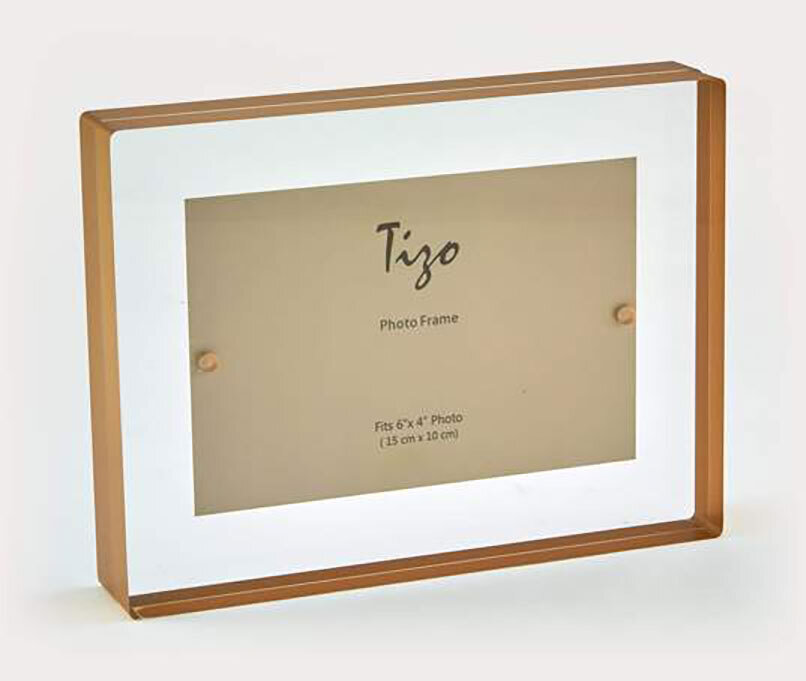 Tizo Acrylic Lucite Photo Picture Frame Gold Border Block 4 x 6 Inch HA134GD46