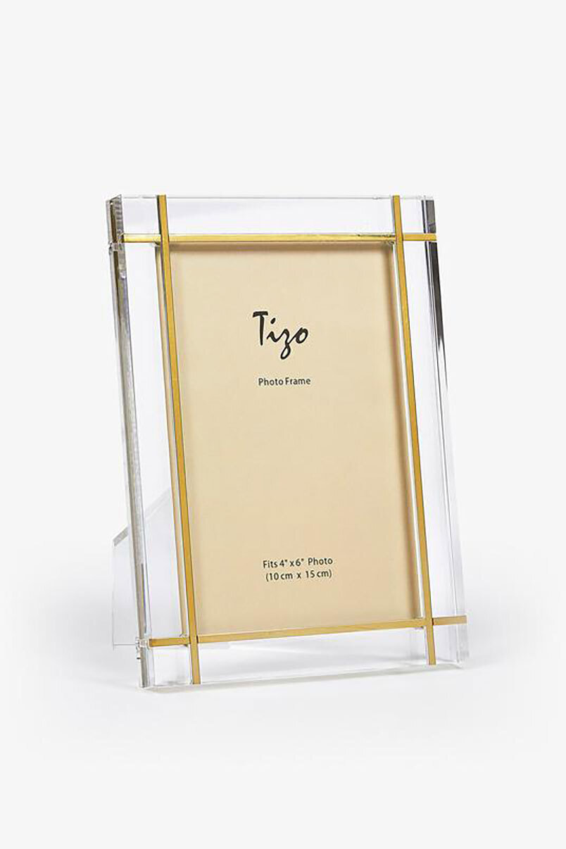 Tizo Acrylic Lucite Photo Picture Frame with Gold Metal Design 4 x 6 Inch HA191CL46