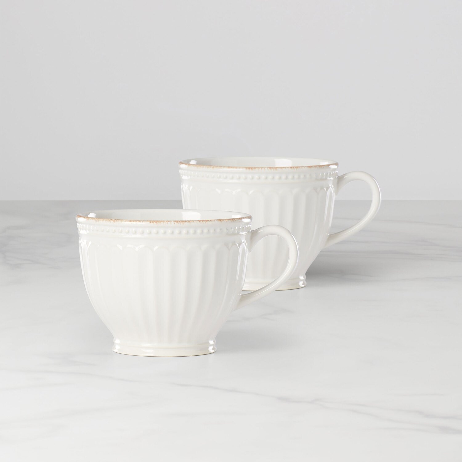 Lenox French Perle Groove Latte Mugs Set of 2 White 892450