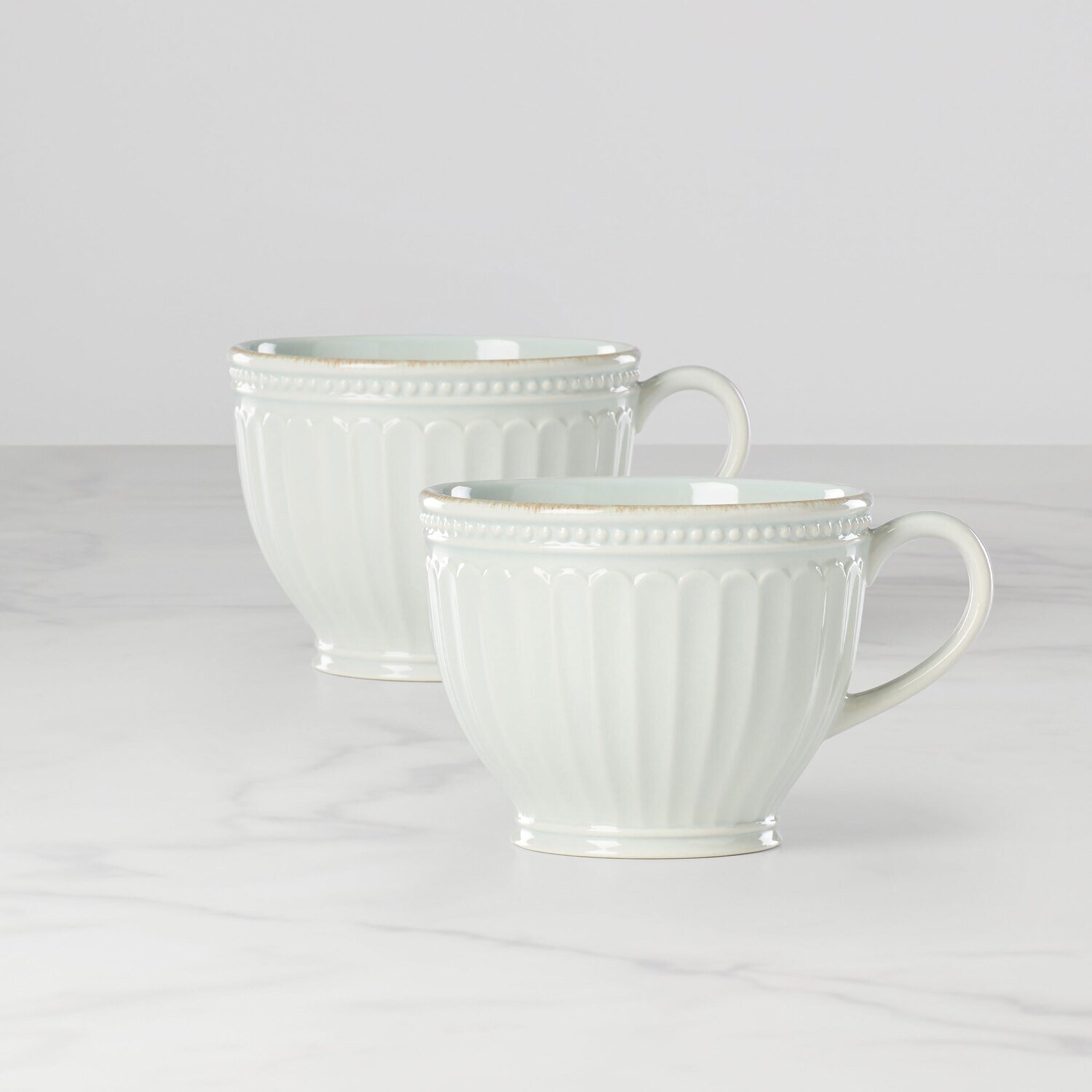 Lenox French Perle Groove Latte Mugs Set of 2 Ice Blue 892449, MPN: 892449,