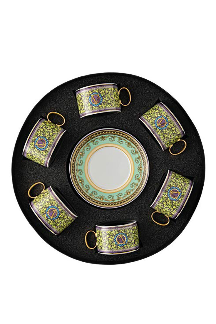 Versace Barocco Mosaic Tea Cup & Saucer Set Six Round Hat Box