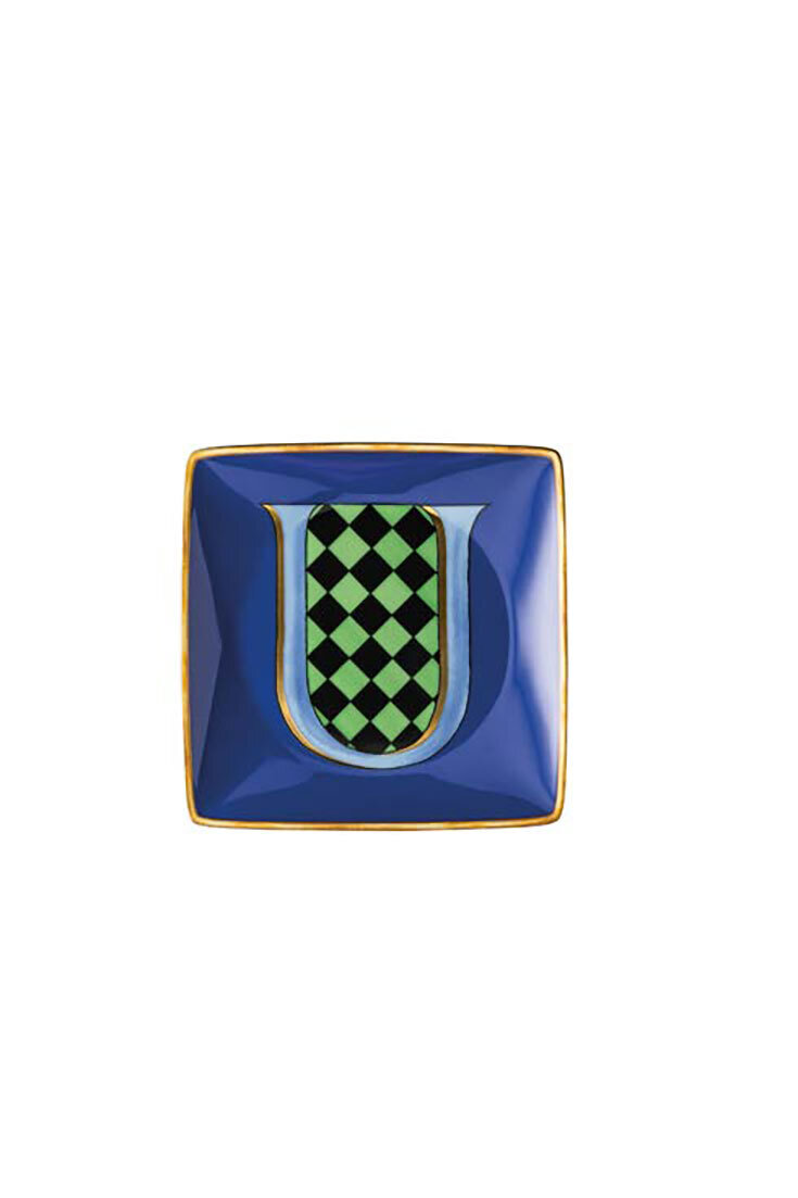 Versace Christmas Holiday Alphabet Canape Dish Alphabet Letter U 4 3/4 Inch Square, MPN: 11940-4037…