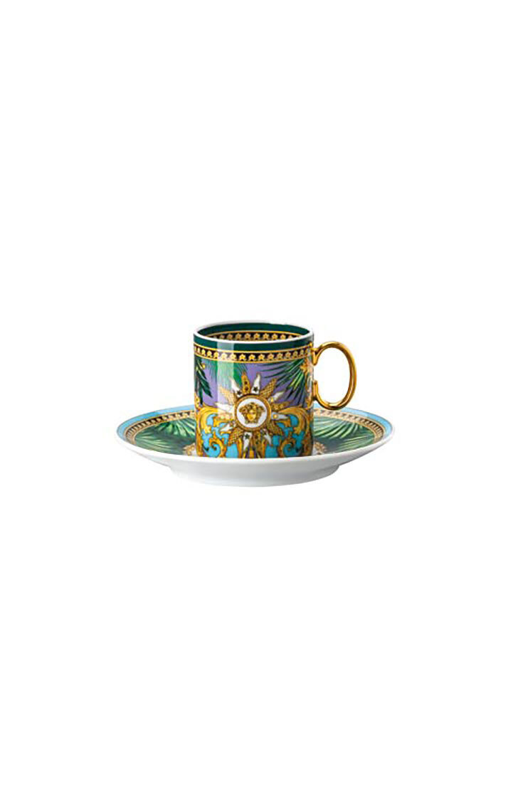 Versace Jungle Animalier Green AD Cup &amp; Saucer 4 1/4 Inch 3 oz