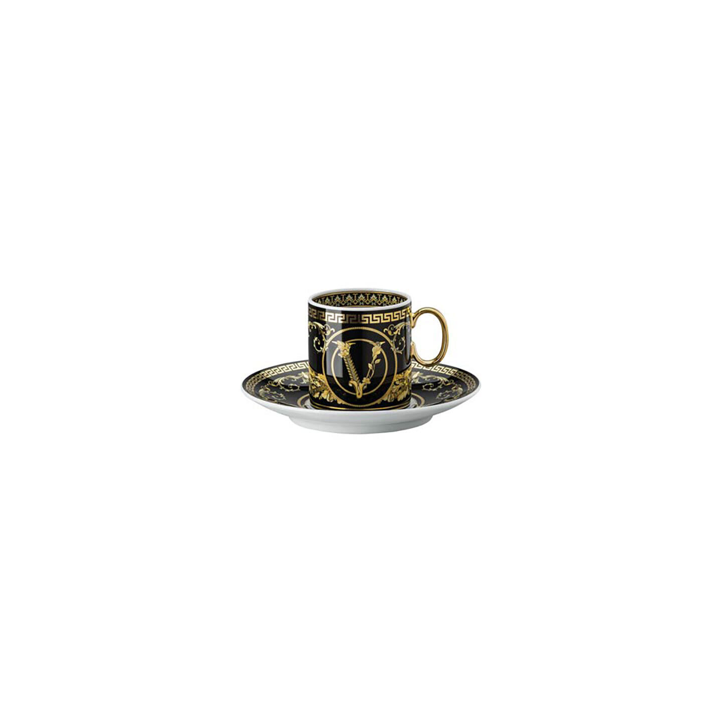 Versace Virtus Gala Black AD Cup &amp; Saucer 4 1/4 Inch, MPN: 19335-403729-14715, 790955174115