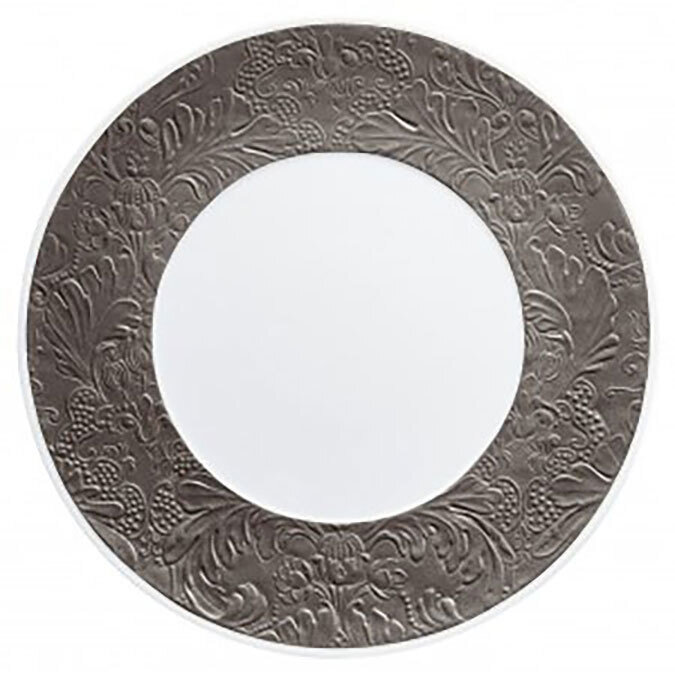 Raynaud Italian Renaissance Flat Plate With Engraved Rim Dark Grey 0816-46-113027