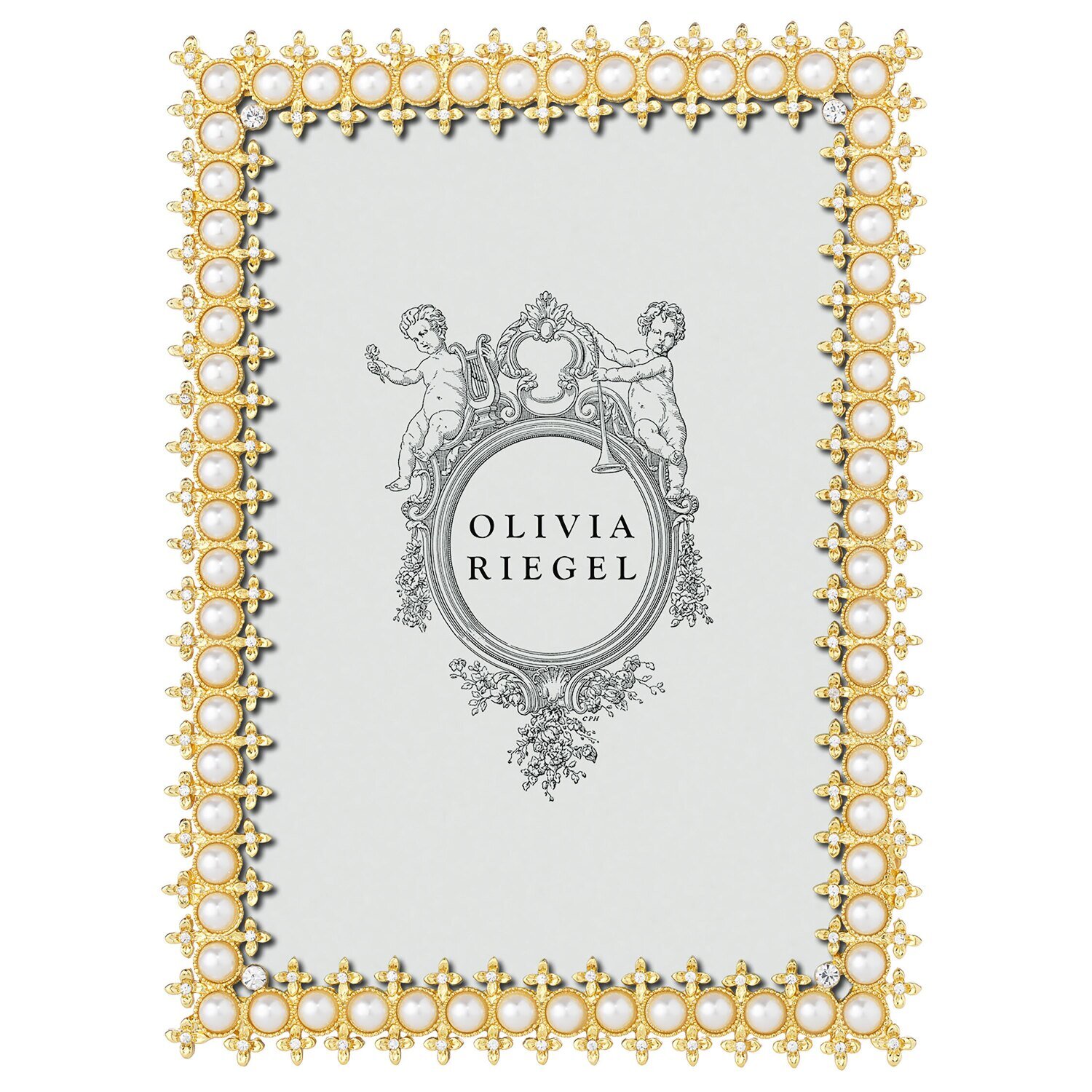 Olivia Riegel Gold Crystal &amp; Pearl 5 x 7 Inch Picture Frame 450257, MPN: 450257,