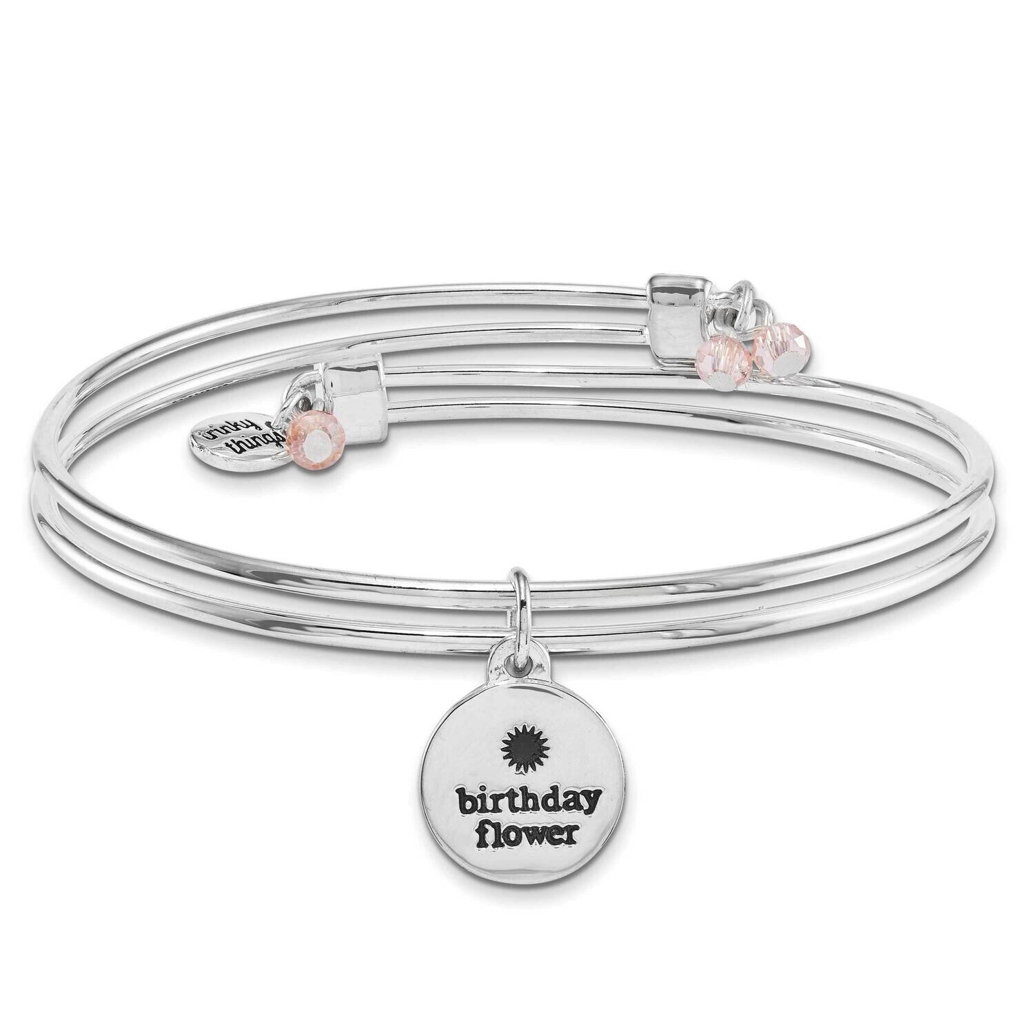 Silver-tone Trinky Things Birthday Flowers Bangle Bracelet Card GM16067