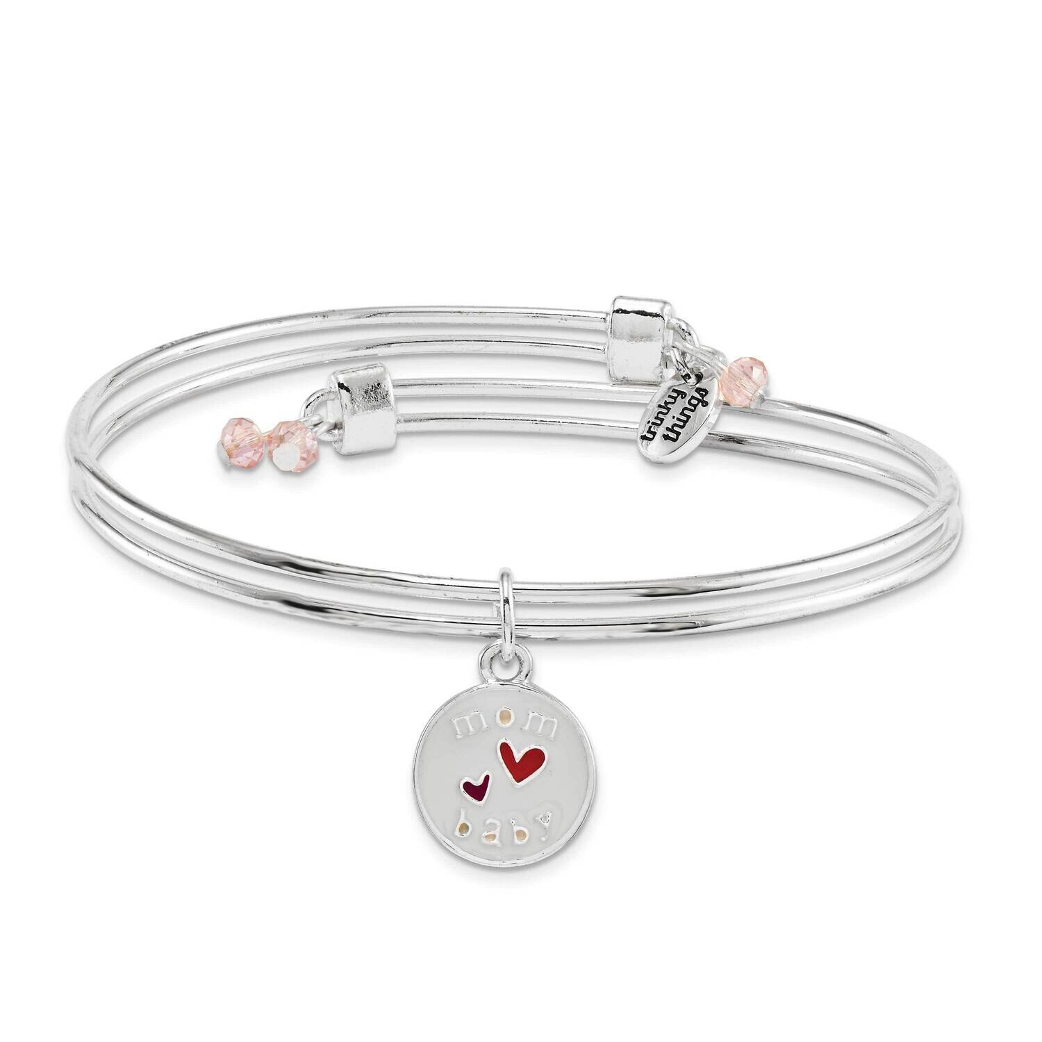 Silver-tone Trinky Things White Pink Mom Hearts Bracelet Card GM16027