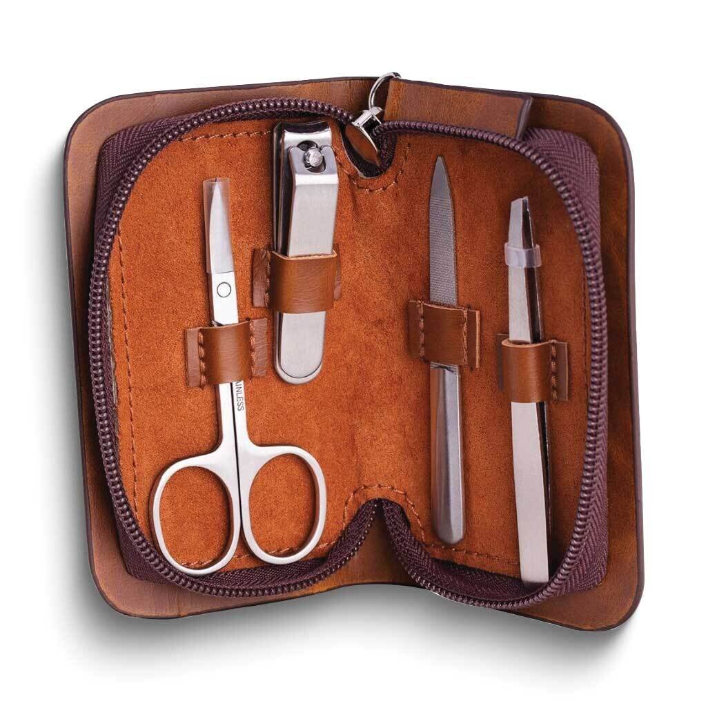 4 Piece Manicure Set in Brown Leather Case GM24087, MPN: GM24087, 797140591061