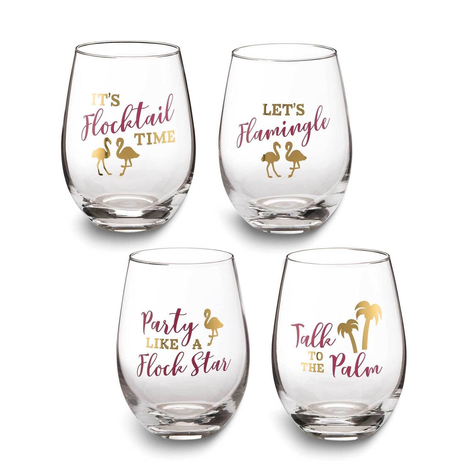 Lillian Rose Set of 4 Flamingo Party Stemless Wine Glasses with Sayings GM23962, MPN: GM23962, 7103…