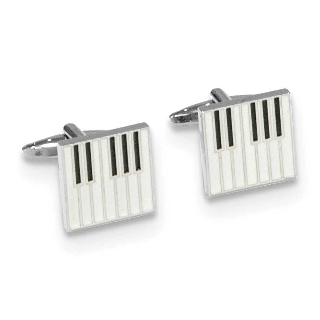 Rhodium-plated & Enameled Piano Keyboard Cuff Links GM24171