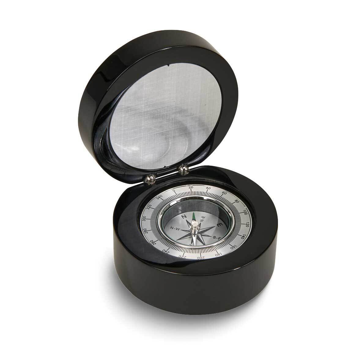 Black Wood Round Box With Compass and Engravable Plate GM24029, MPN: GM24029, 47105692556