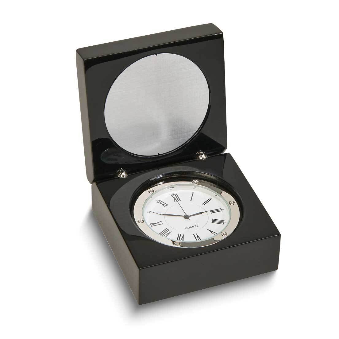 Black Wood Square Box With Clock and Engravable Plate GM24030