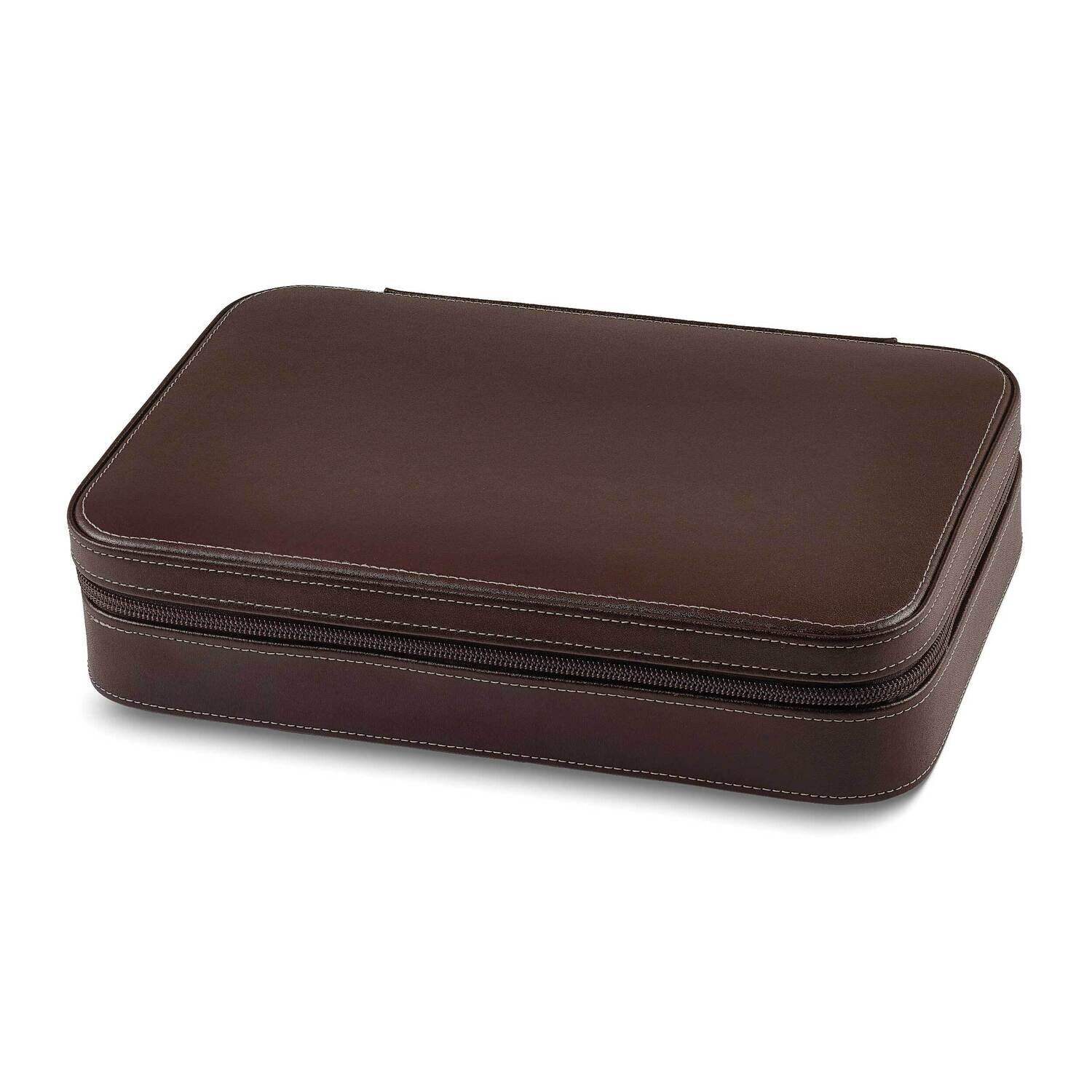 Brown Leather Zippered 2-Watch and 2-Eyeglass Travel Case GM24094, MPN: GM24094, 797140577072