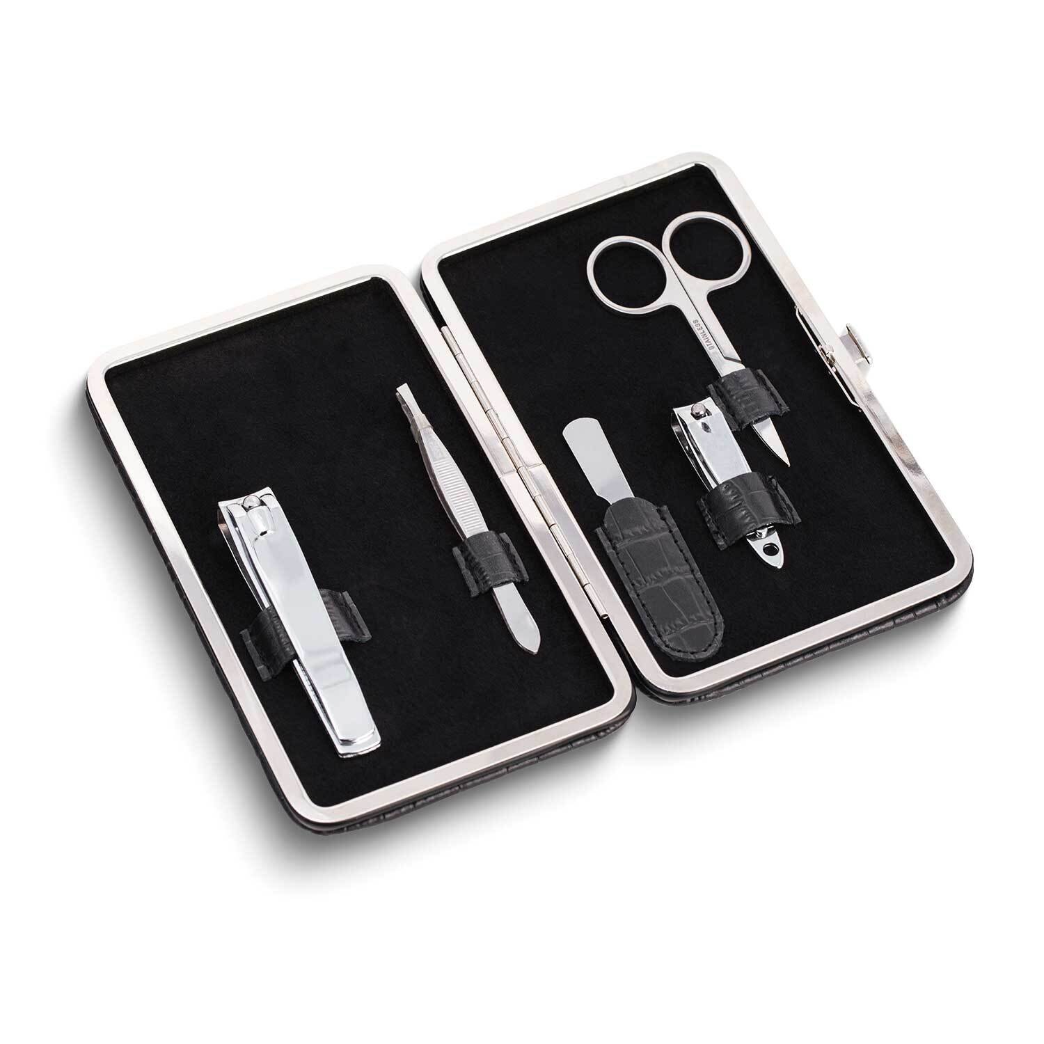 5 Piece Manicure Set in Black Leather Croco Pattern Case GM24088, MPN: GM24088, 797140512004