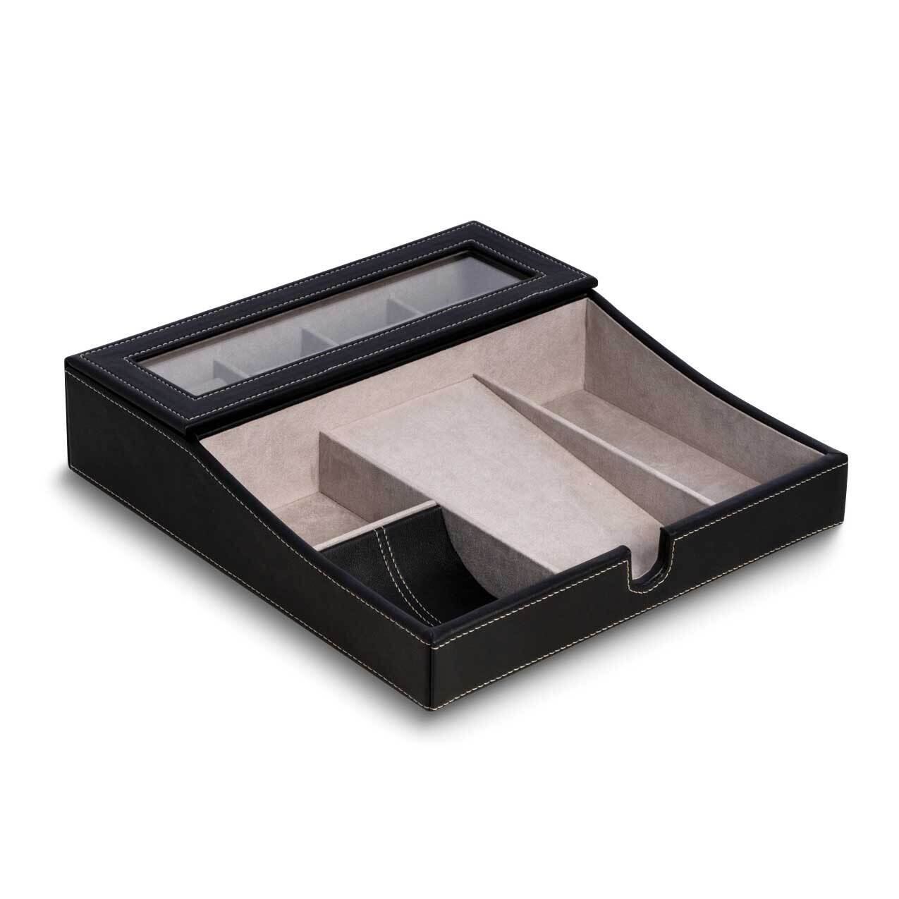 Black Leather Multi-compartment Valet Tray GM24101BK