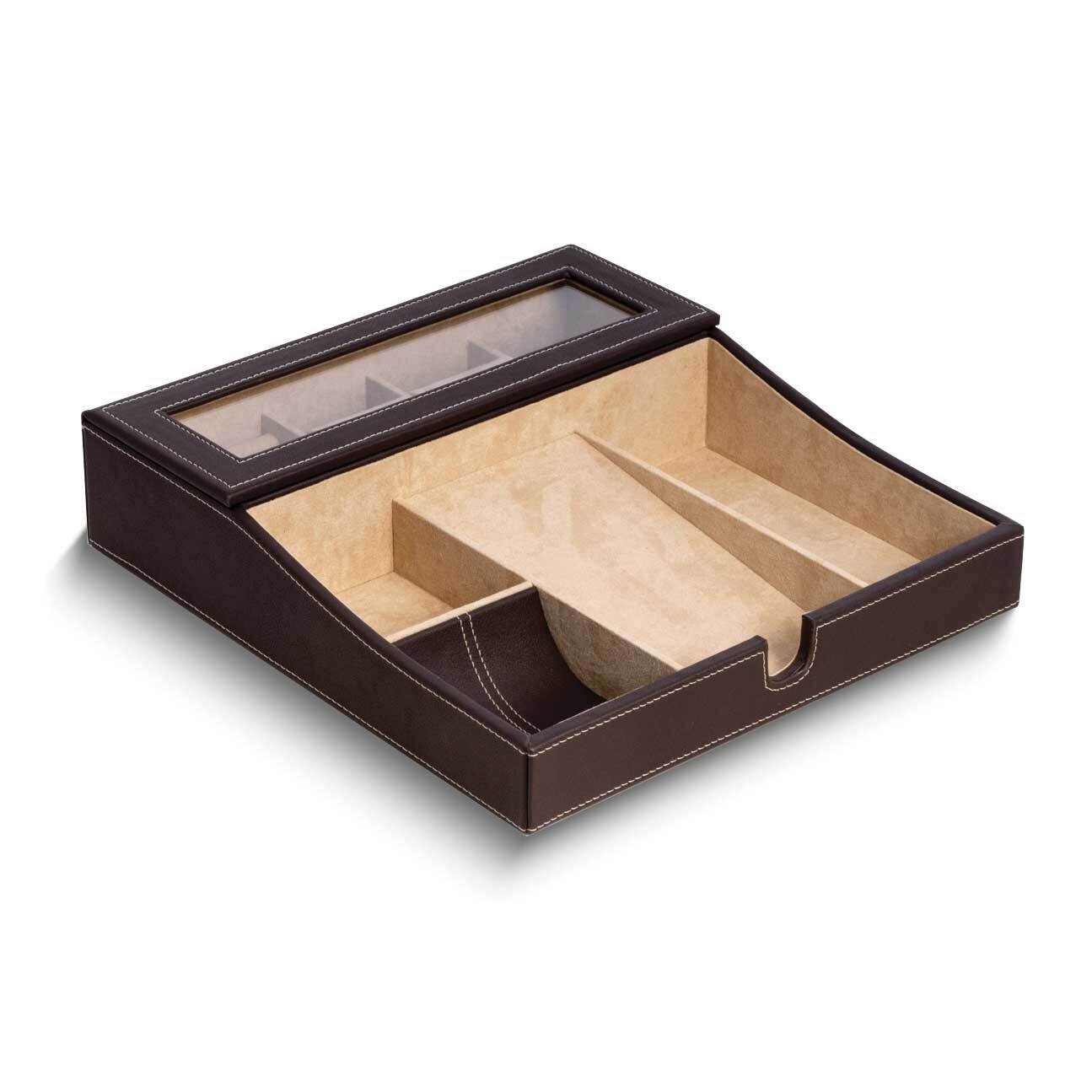Brown Leather Multi-compartment Valet Tray GM24101BR