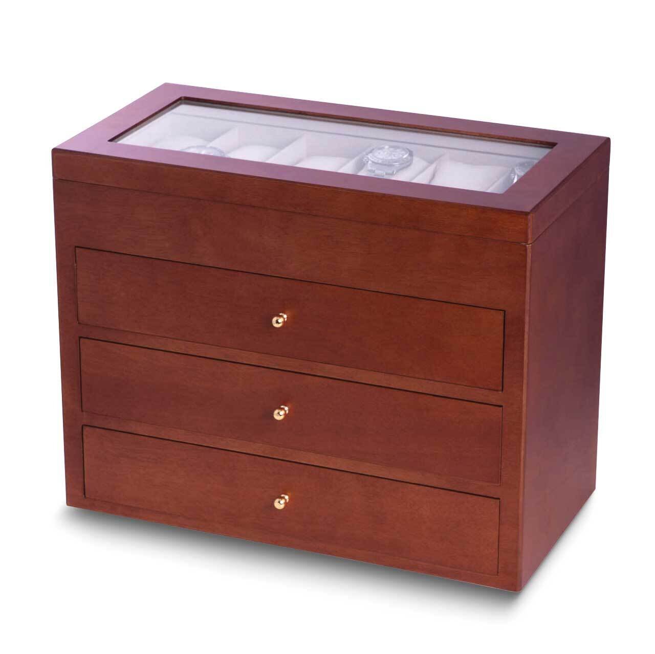 Matte Cherry Finish Glass Lid 3-Drawer Wooden 48-Watch Box GM24109CW, MPN: GM24109CW, 797140527862