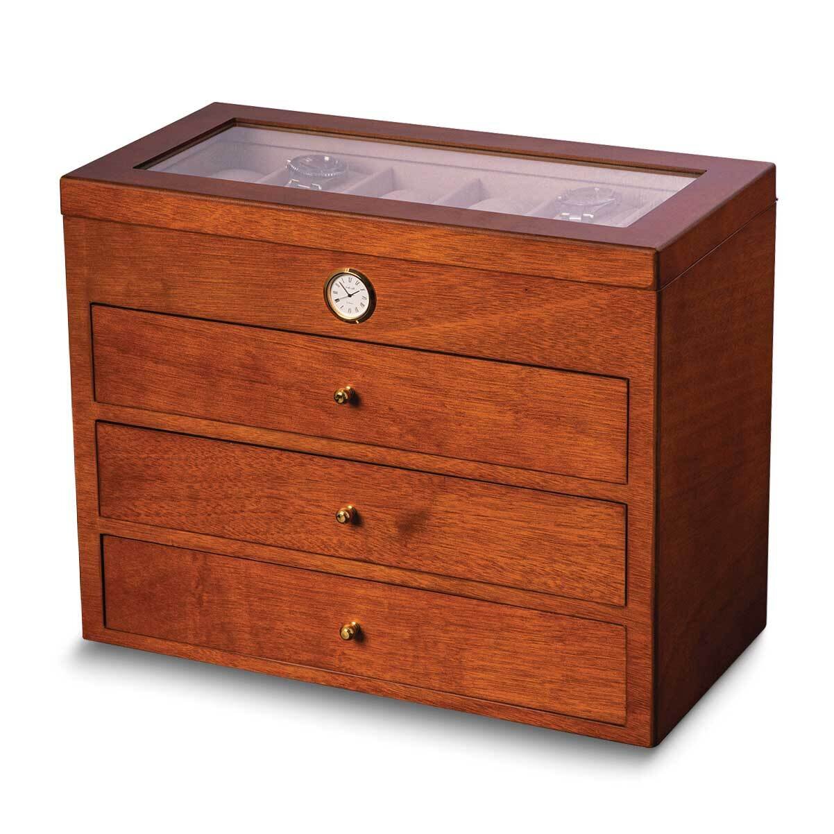 Matte Cherry Finish with Clock 3-Drawer Wooden 48-Watch Box GM24141CW