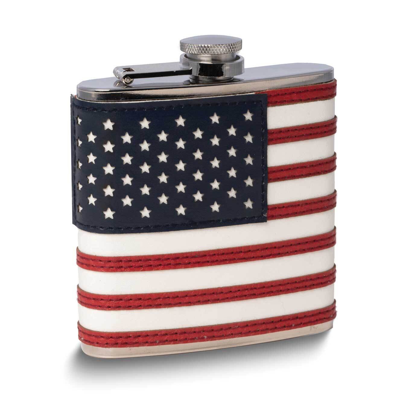 Stainless Steel and American Flag Leather 6oz Captive Cap Flask GM24155, MPN: GM24155, 797140527367