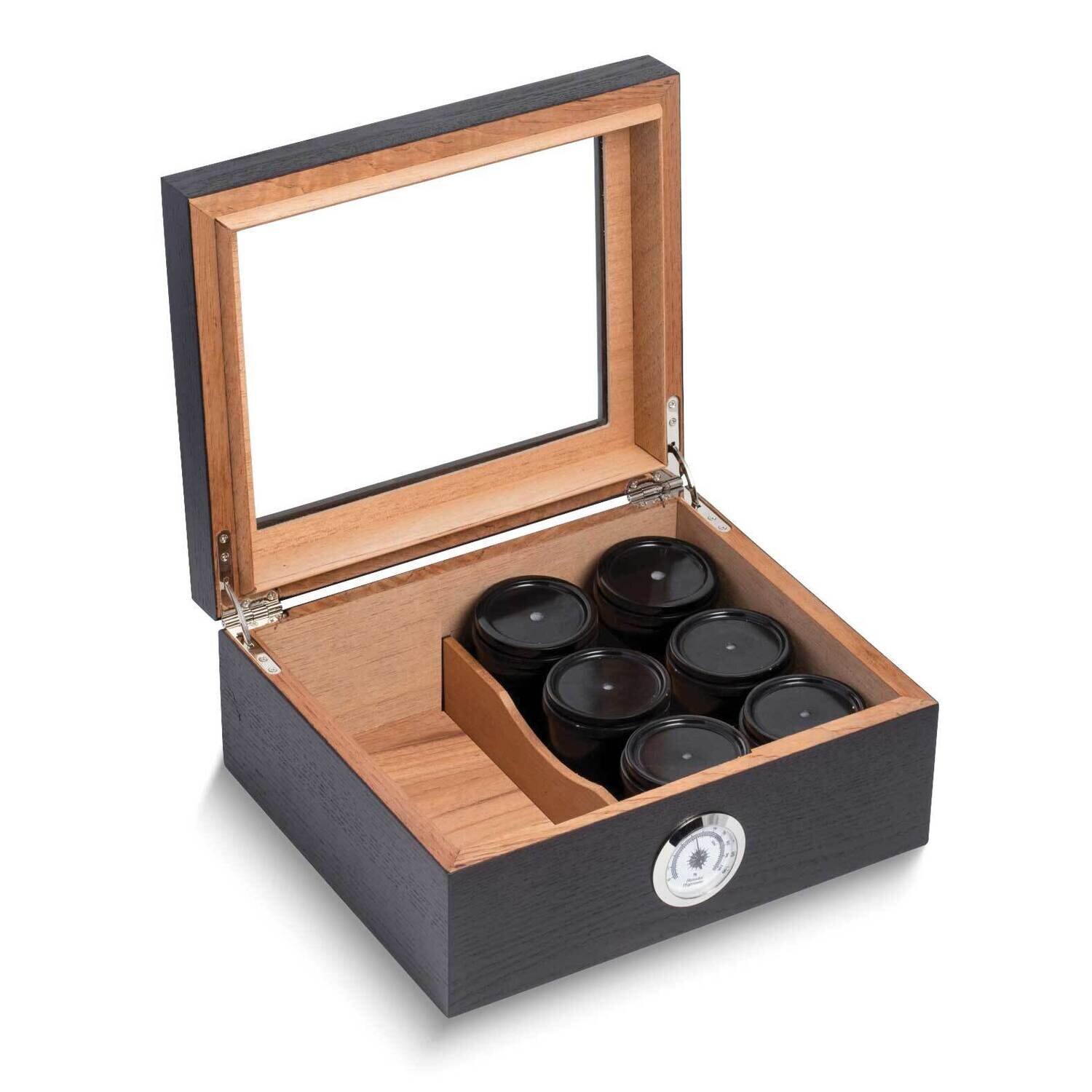 Six Marble Canisters with Hygrometer Espresso Wood Humidor Set GM24177