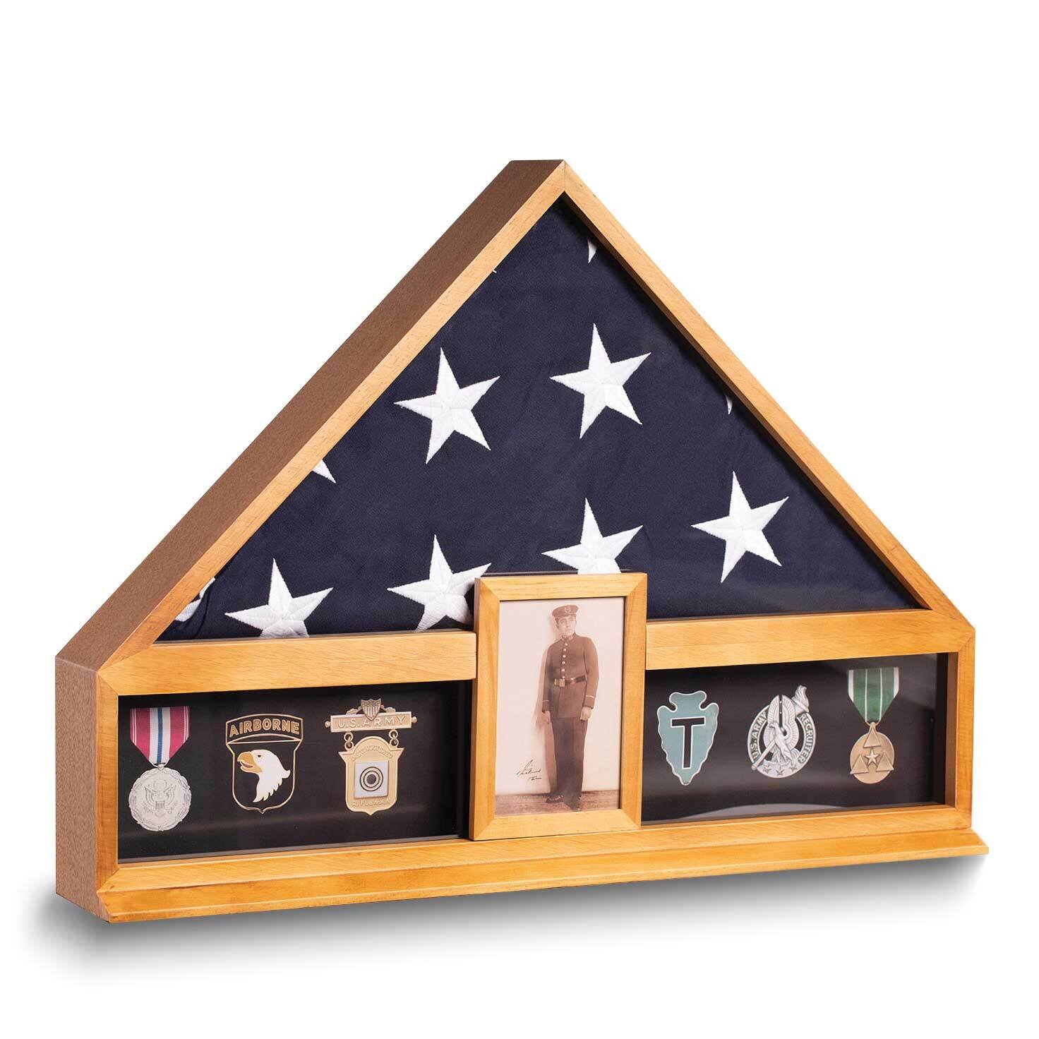 Handcrafted military flag and medal display case with 4 x 6 picture f GM24204