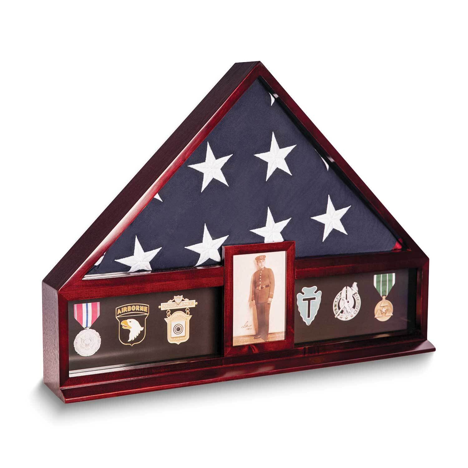 Handcrafted Military Flag & Medal Display Case with 4x6 Picture Frame GM24203