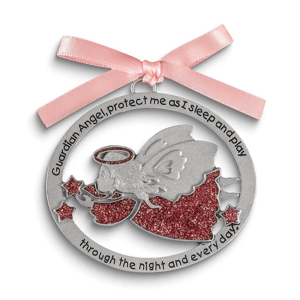 Pink Guardian Angel Silver-tone and Enamel Crib Medal GM24260P