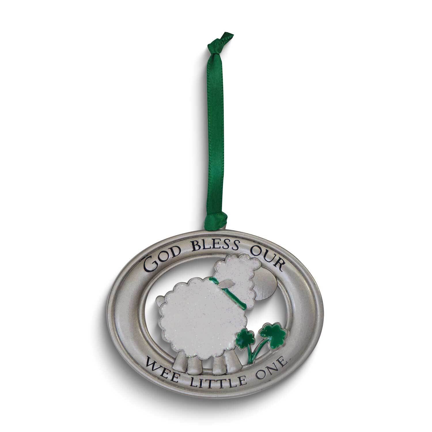 Little Lamb Silver-tone Green Epoxy and Glitter Accented Crib Medal GM24261