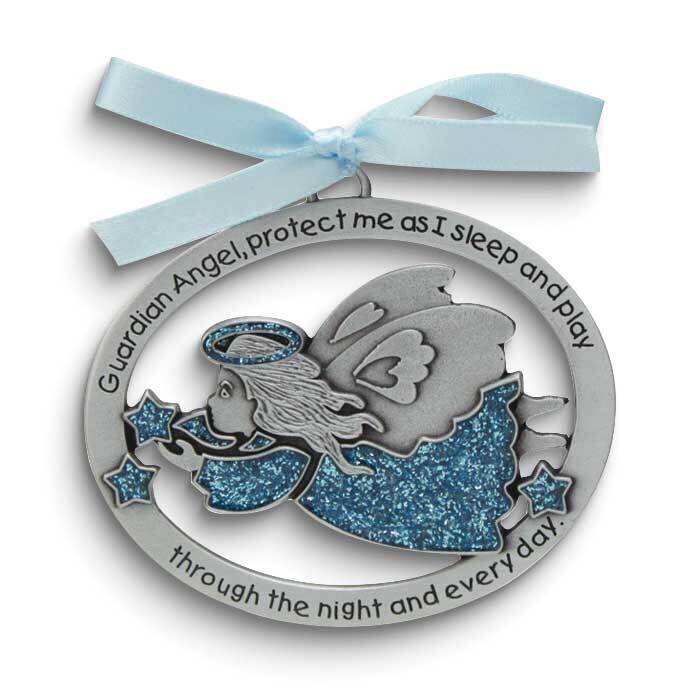 Blue Guardian Angel Silver-tone and Enamel Crib Medal GM24260B