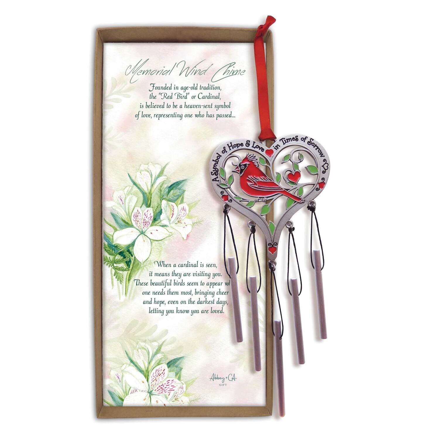 Cardinal Heart Silver-tone Metal &amp; Epoxy Wind Chime GM24280, MPN: GM24280, 785525306614