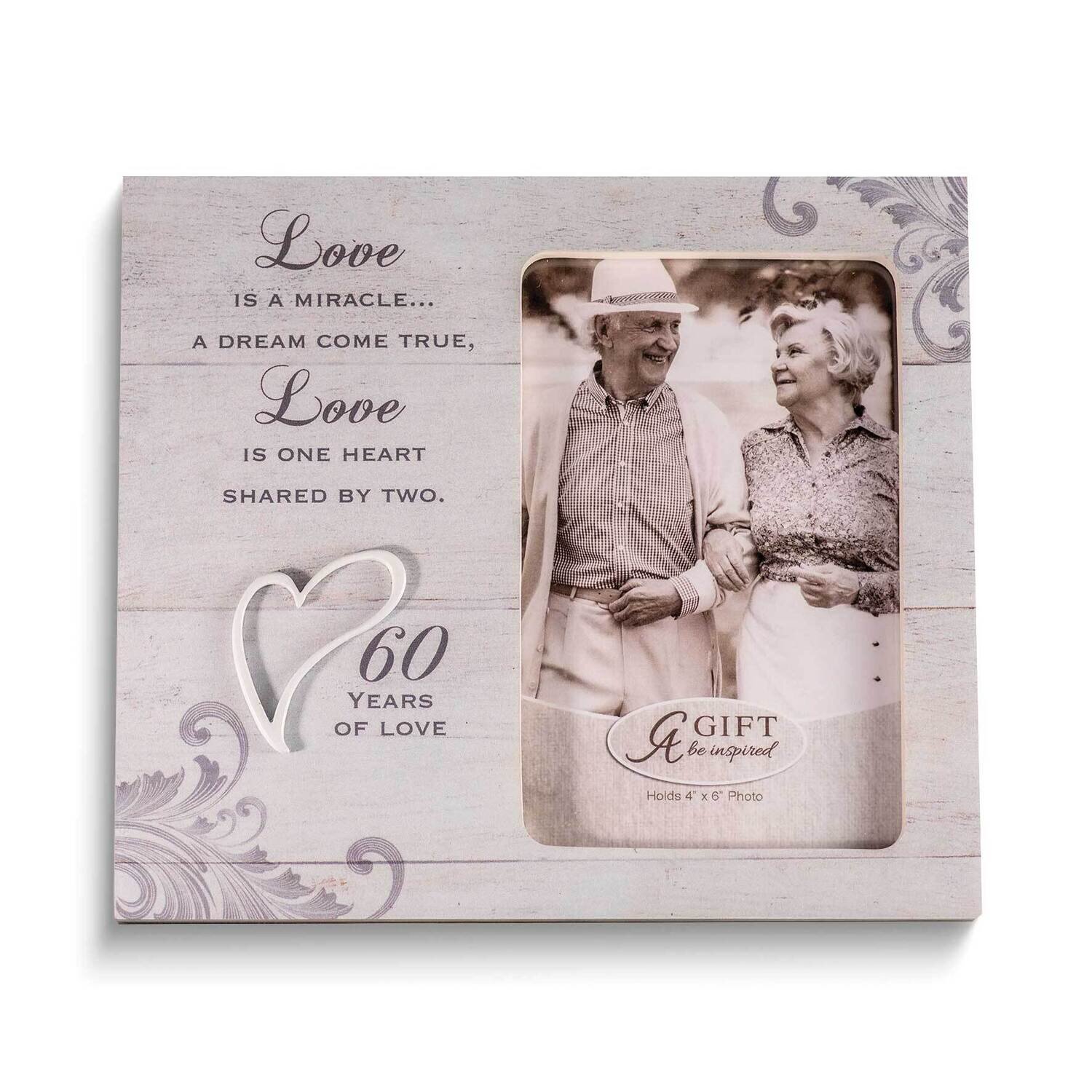 60th Anniversary Love Is A Miracle Silver-tone 4x6 Inch Photo Frame GM24305