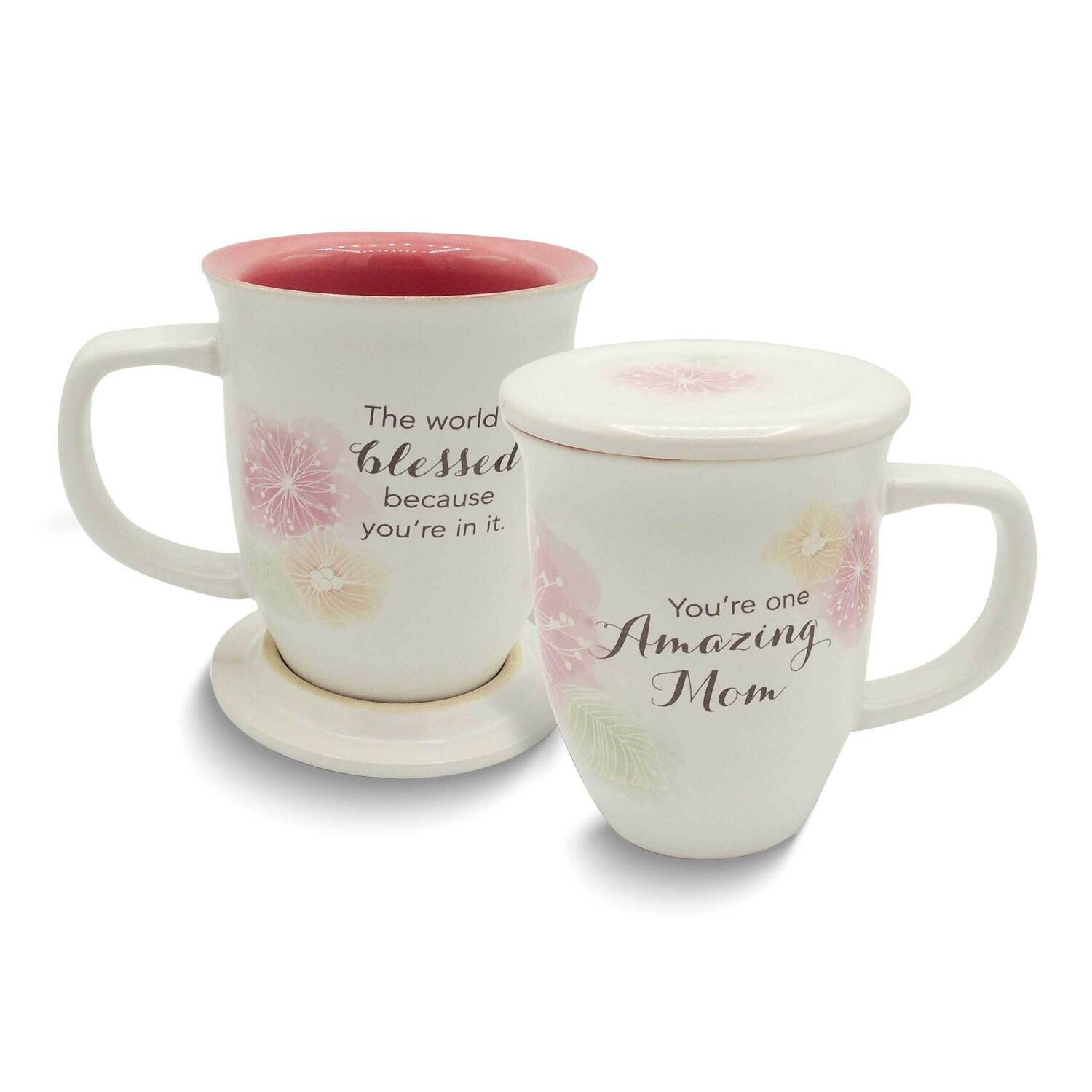Amazing Mom Pink Floral Mug and Coaster Set GM24318