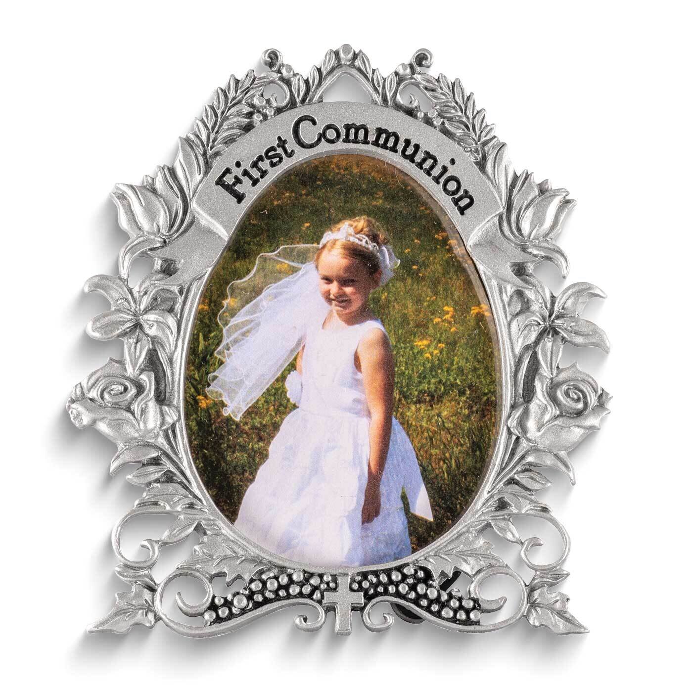 First Communion Silver-tone and Enamel Metal Floral Photo Frame GM24328, MPN: GM24328, 785525302449