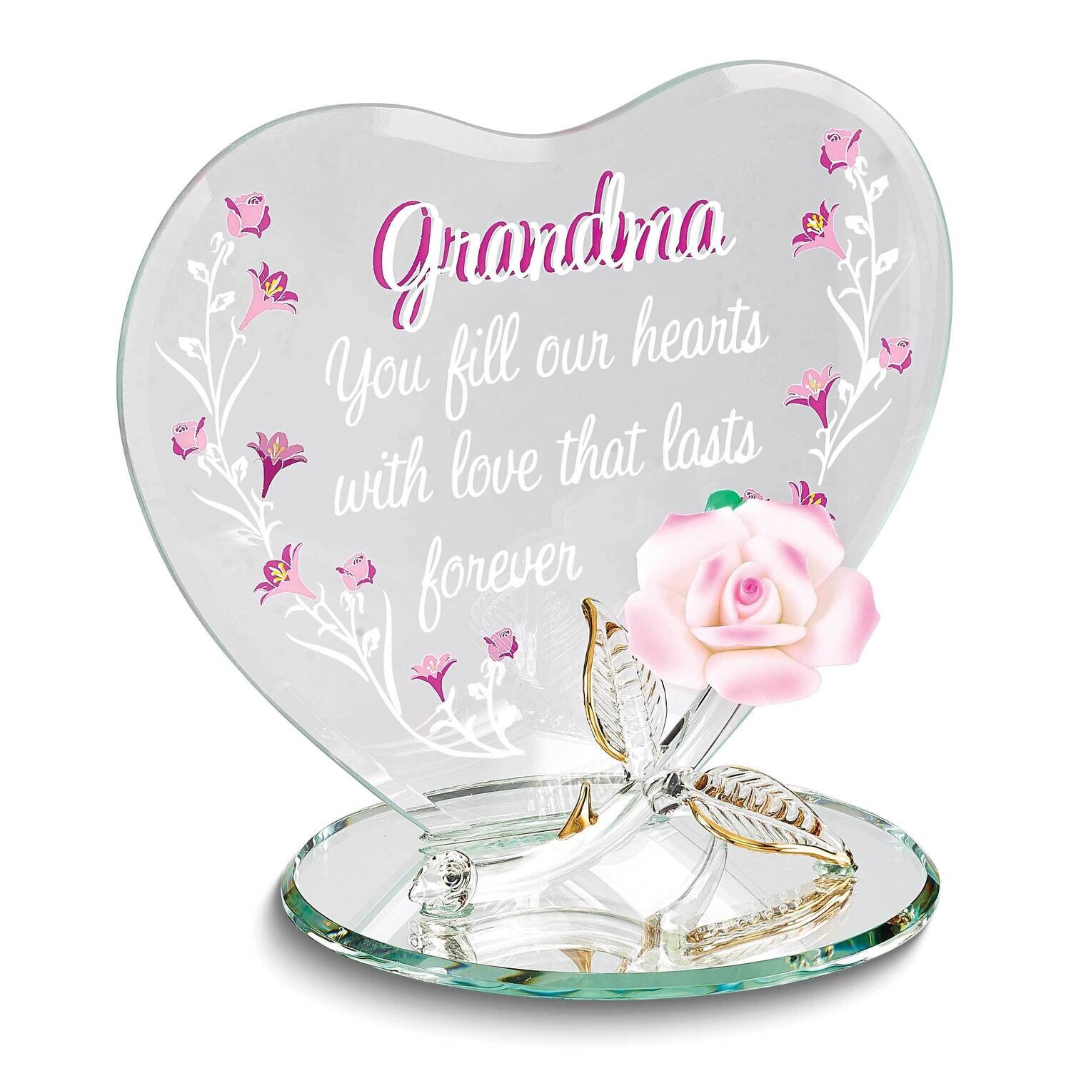 Glass Baron Grandma Fill Our Hearts with Pink Flower Glass Figurine GM24947
