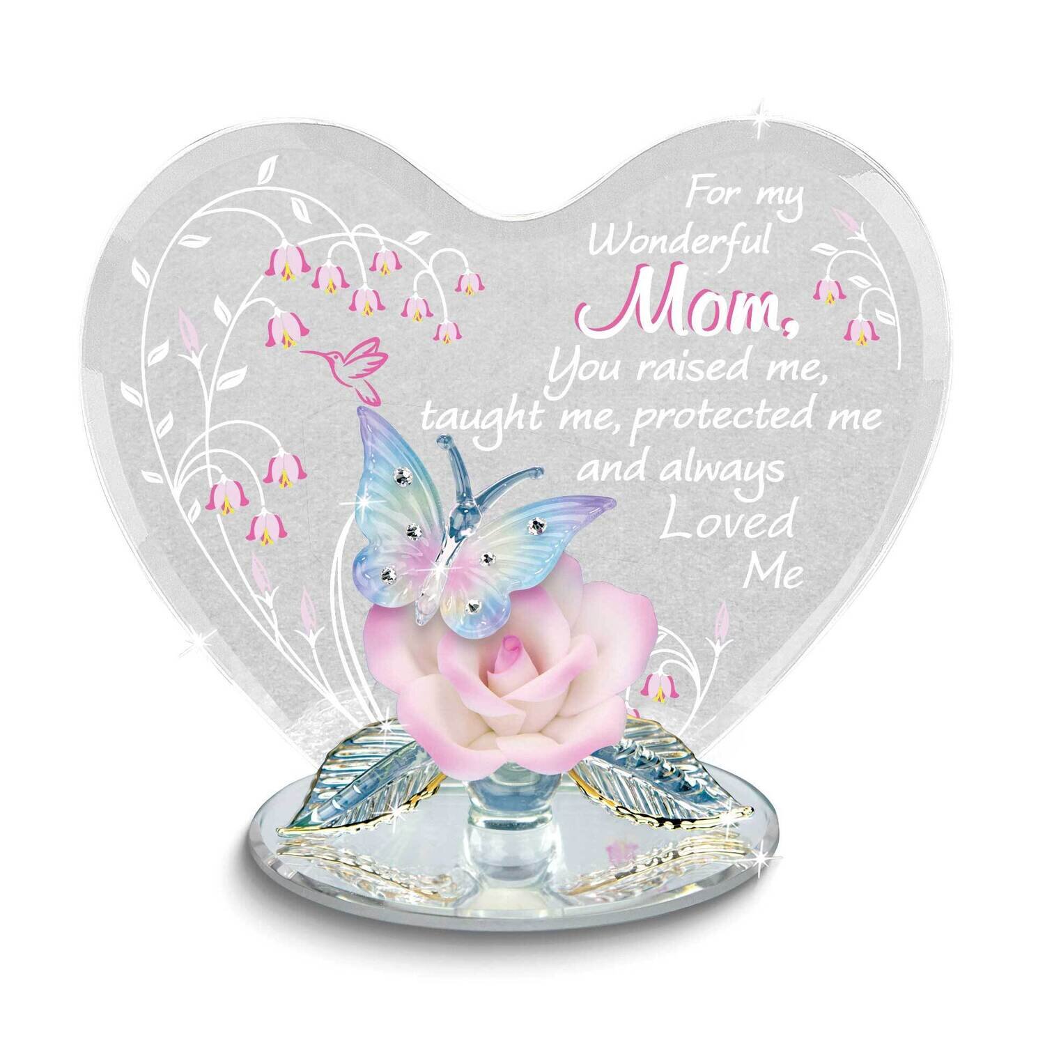 Glass Baron Wonderful Mom with Butterfly and Pink Rose Figurine GM24950