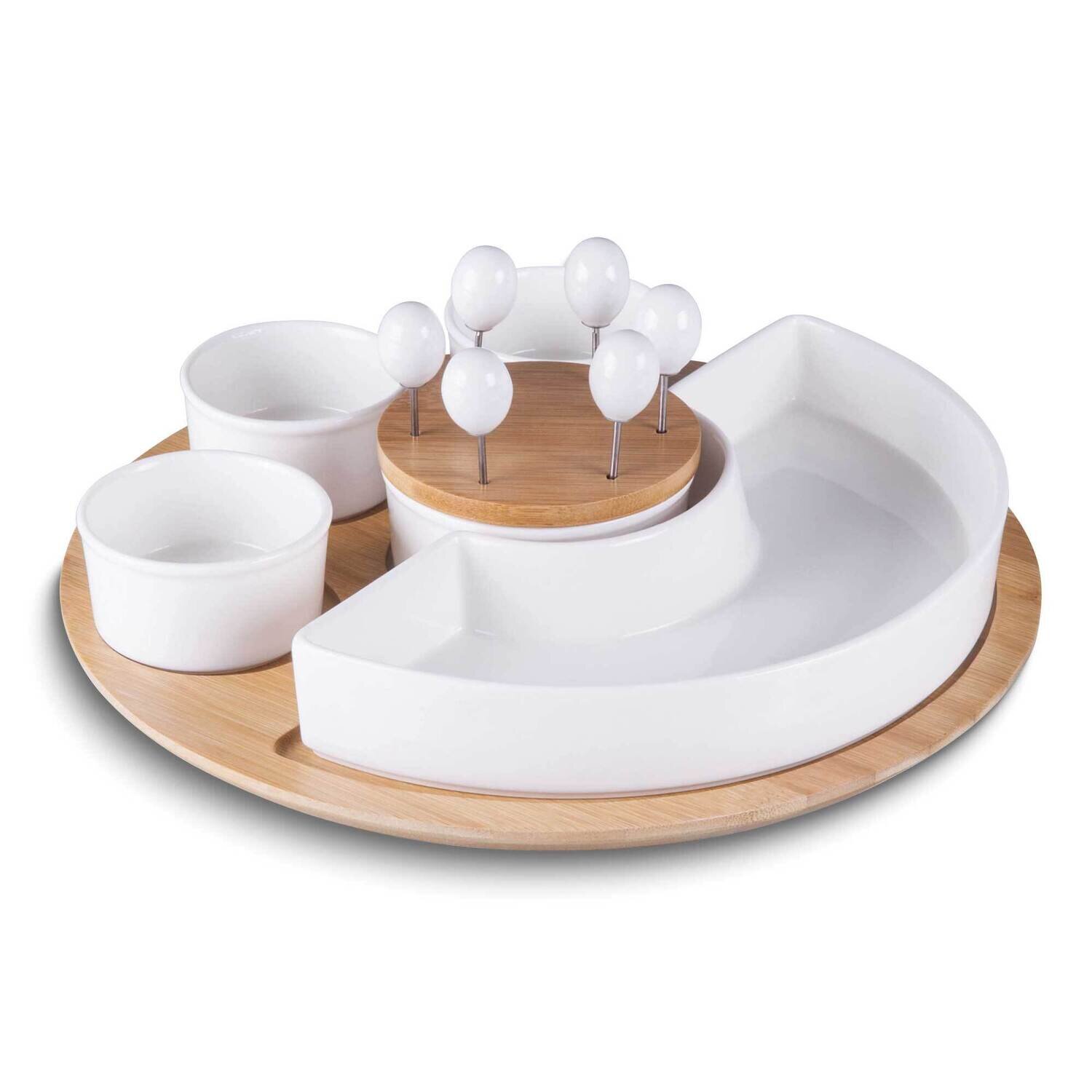 6 Piece Ceramic and Bamboo Serving Tray Set GM25036