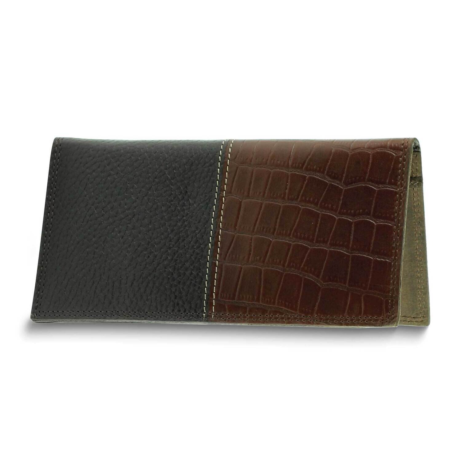 Brown Pebbled Buffalo Crocodile Print Leather Rodeo Wallet GM25077BRN