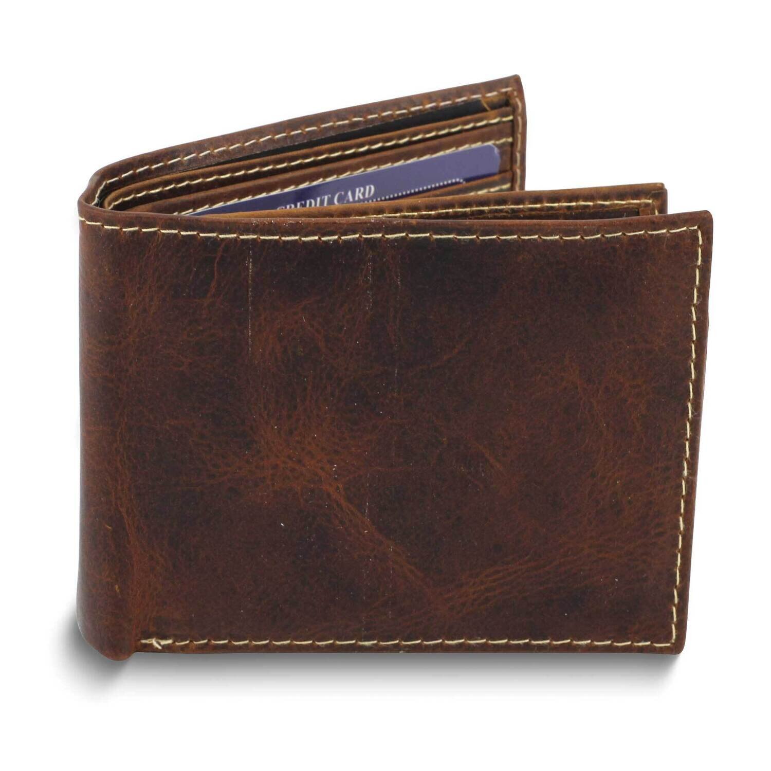 Brown Leather RFID Center Flap Bifold Wallet GM25085