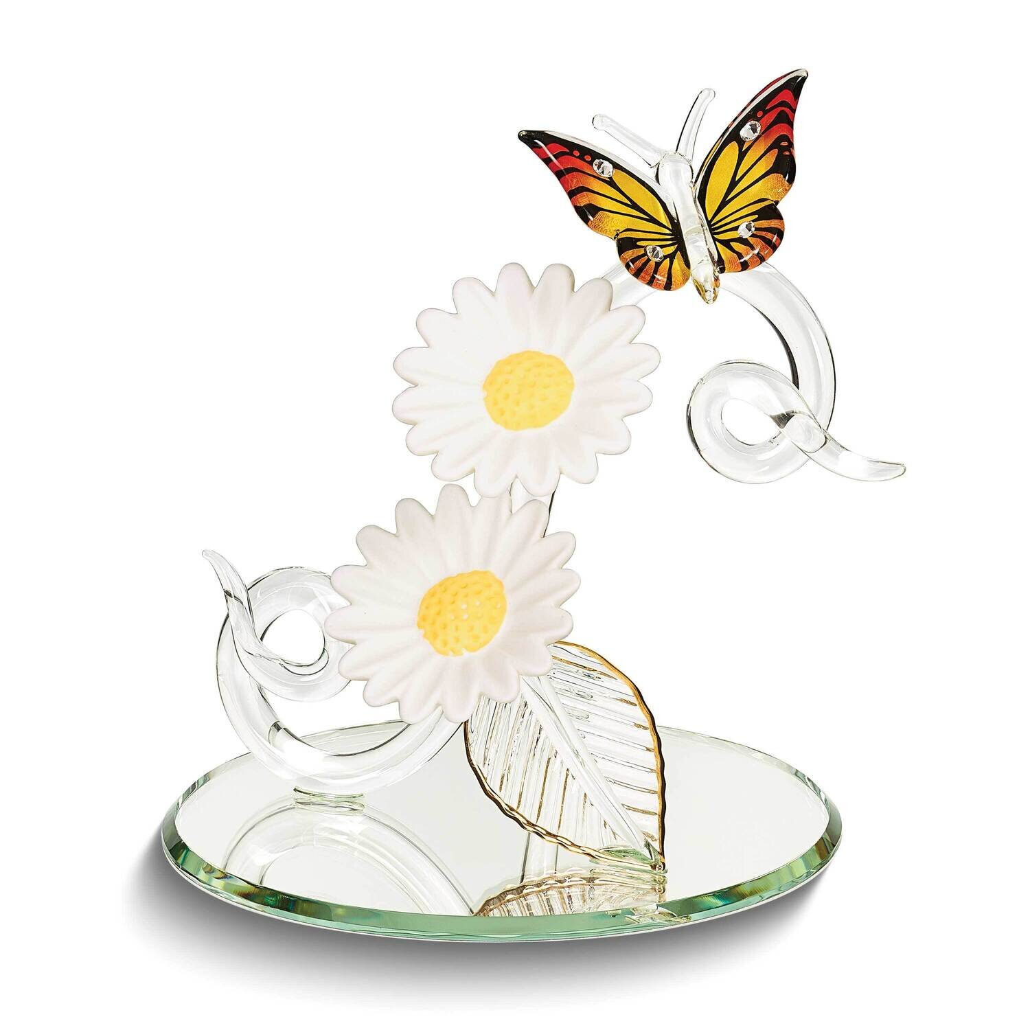 Glass Baron Two Daisies with Butterfly Glass Figurine GM24965